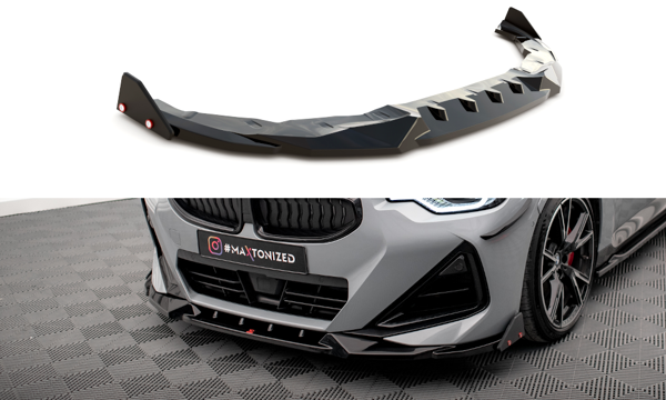 Maxton Front Splitter V.2 + Flaps BMW 2 Coupe M-Pack / M240I G42 - Gloss Black