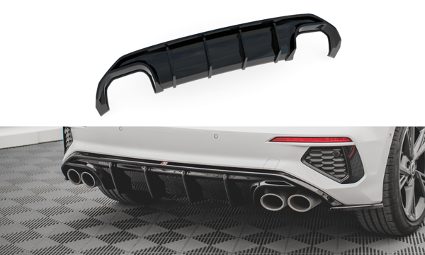 Maxton Rear Valance Audi S3 Sportback 8Y - Gloss Black