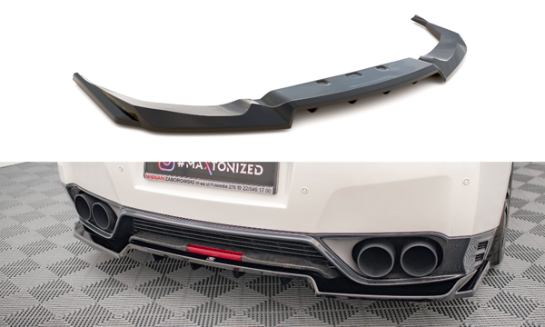 Maxton Central Rear Splitter (With Vertical Bars) Nissan Gtr R35 Facelift - Gloss Black