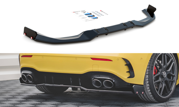 Maxton Central Rear Splitter + Flaps For Mercedes-Amg A45 S - Gloss Black