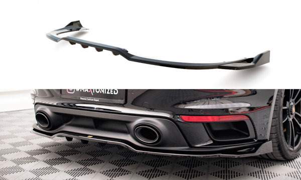Maxton Central Rear Splitter (With Vertical Bars) Porsche 911 Turbo S 992 - Gloss Black