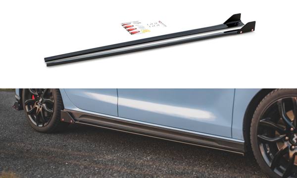 Maxton Side Skirts Diffusers + Flaps V.5 Hyundai I30 N Mk3 / Mk3 Fl Hatchback/Fastback - Gloss Black