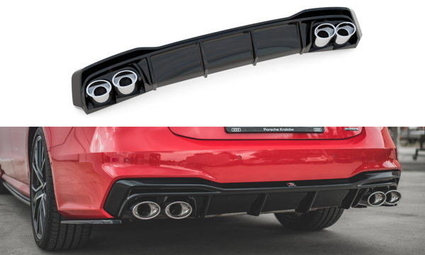 Maxton Rear Valance + Exhaust Ends Imitation Audi A7 C8 S-Line - Black