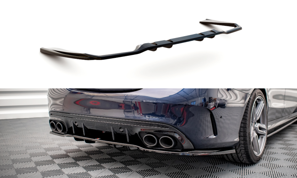 Maxton Central Rear Splitter (With Vertical Bars) Mercedes-Amg C 43 Sedan W205 Facelift - Gloss Black