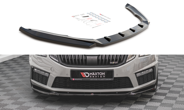Maxton Front Splitter V.3 Skoda Octavia RS Mk3 Facelift - Gloss Black