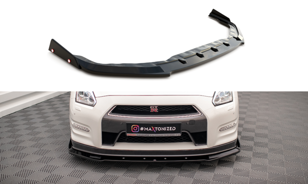 Maxton Front Splitter + Flaps Nissan Gtr R35 Facelift - Gloss Black