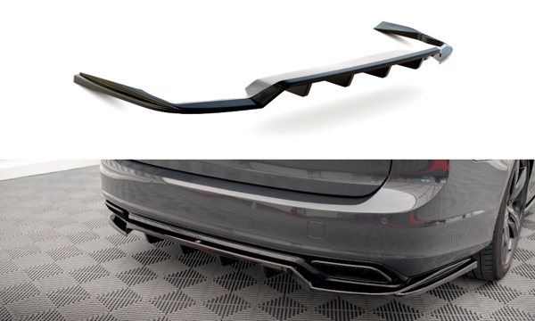 Maxton Central Rear Splitter (With Vertical Bars) Volvo V90 R-Design Mk2 - Gloss Black