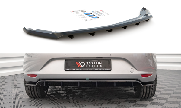 Maxton Central Rear Splitter (With Vertical Bars) Seat Leon Hatchback Mk3 - Gloss Black