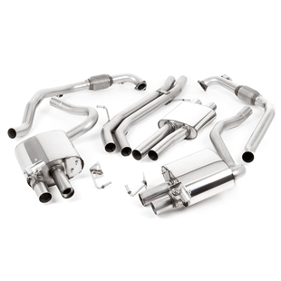 Milltek Non Sport Diff modeller - Resonerat (Tystare) Cat-Back Avgassystem med Quad GT-100 Polerade Ändrör, RHD, Audi S4/S5 B9