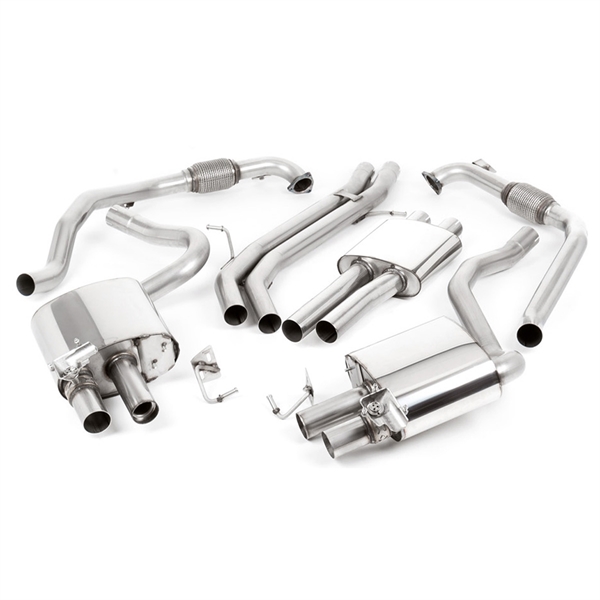 Milltek Non Sport Diff modeller - Resonerat (Tystare) Cat-Back Avgassystem med Quad GT-100 Polerade Ändrör, RHD, Audi S4/S5 B9