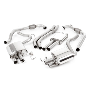 Milltek Non Sport Diff Modeller - Resonerad (Tystare) Cat-Back Avgassystem Med Fyra GT-90 Cerakote Black Trims, RHD, Audi S4/S5 B9