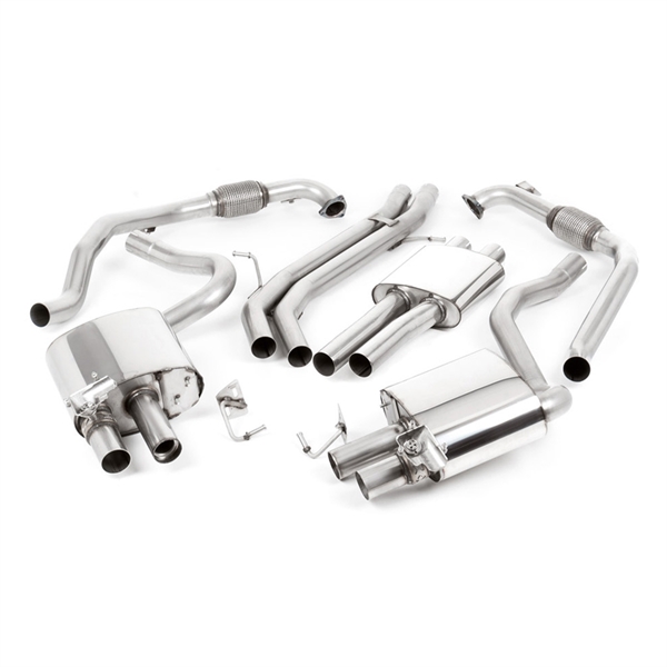 Milltek Non Sport Diff Modeller - Resonerad (Tystare) Cat-Back Avgassystem Med Fyra GT-90 Cerakote Black Trims, RHD, Audi S4/S5 B9