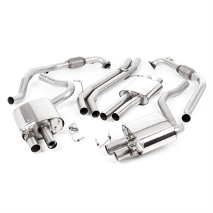 Milltek Non Sport Diff Modeller - Resonerad (Tystare) Cat-Back Avgassystem Med Fyra GT-90 Polerade Trims, RHD, Audi S4/S5 B9