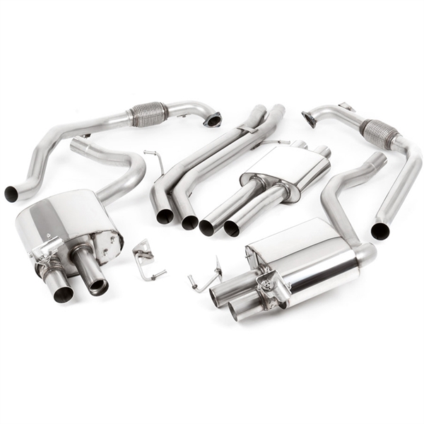 Milltek Non Sport Diff modeller - Resonerat (Tystare) Cat-Back Avgassystem med Quad JET-100 Kolfiberändrör, RHD, Audi S4/S5 B9