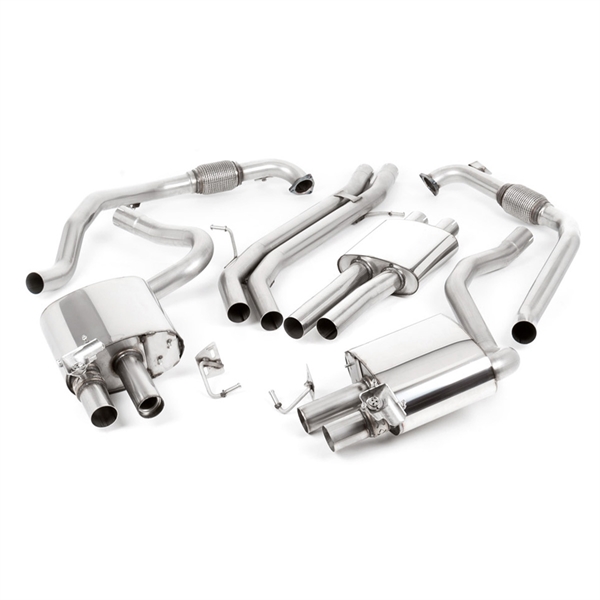 Milltek Non Sport Diff Models - Resonansdämpad Cat-Back med Quad Bränt Titanium Avslutningar, Tip Form - GT, Tip Size - 90, Audi S4 B9