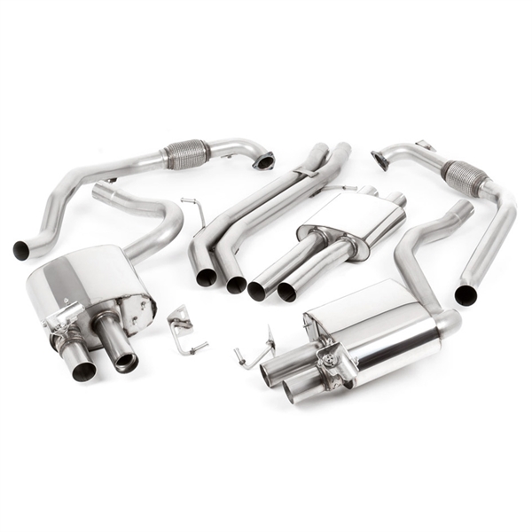 Milltek Non Sport Diff Models - Resonansdämpad Cat-Back med Quad Cerakote Svart Avslutningar, Tip Form - GT, Tip Size - 90, Audi S4 B9