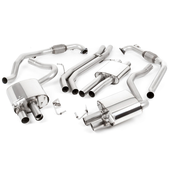 Milltek Non Sport Diff Models - Resonansdämpad Cat-Back med Quad Cerakote Svart Avslutningar, Tip Form - GT, Tip Size - 100, Audi S4 B9