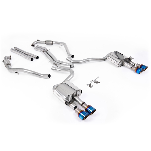 Milltek Sport Diff-modeller med Brace Bars - Icke-Resonerat Cat-Back (Högre) med Quad Brända/Blå Titanium Ändrör, RHD, Audi S5 B9