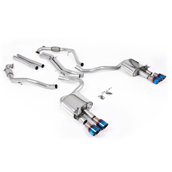 Milltek Sport Diff-modeller med Stag - Icke-Resonerad Cat-Back (Högre) med Fyra Brända/Blå Titanändrör, LHD, Audi S5 B9 (3.0 V6 Turbo Coupé)