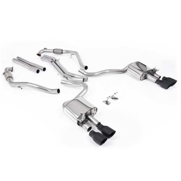 Milltek Sport Diff-modeller med Brace Bars - Icke-Resonerat Cat-Back (Högre) med Quad Cerakote Svarta Ändrör, RHD, Audi S5 B9