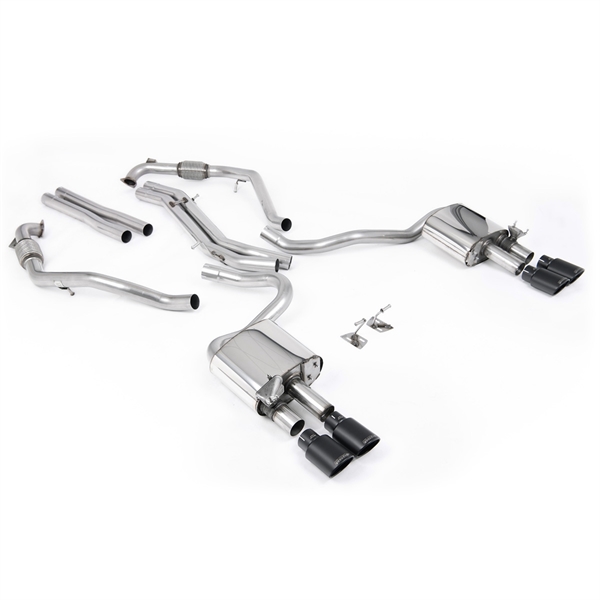 Milltek Sport Diff-modeller med Brace Bars - Icke-Resonerat Cat-Back (Högre) med Quad Cerakote Svarta Ovala Ändrör, LHD, Audi S5 B9