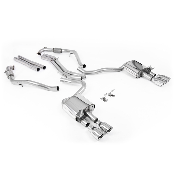 Milltek Sport Diff-modeller med Brace Bars - Icke-Resonerat Cat-Back (Högre) med Quad Polerade Ändrör, LHD, Audi S5 B9