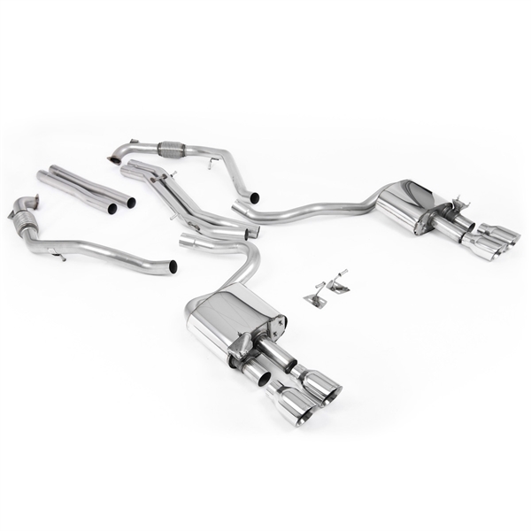 Milltek Sport Diff-modeller med Brace Bars - Icke-Resonerat Cat-Back (Högre) med Quad Polerade Ändrör, RHD, Audi S5 B9