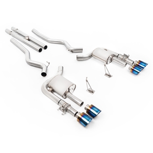 Milltek Aktivt Ventilstyrt Cat-Back System (Högsta Ljudnivå) med H-rör och Brända/Blå Titanändrör till Ford Mustang 5.0 V8 GT500
