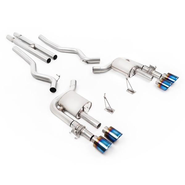 Milltek Aktivt Ventilstyrt Cat-Back System (Högsta Ljudnivå) med H-rör och Brända/Blå Titanändrör till Ford Mustang 5.0 V8 GT500
