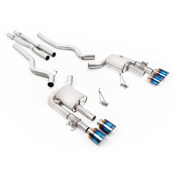 Milltek Aktivt Ventilstyrt Cat-Back System med X-rör och Brända/Blå Titanändrör till Ford Mustang 5.0 V8 GT500