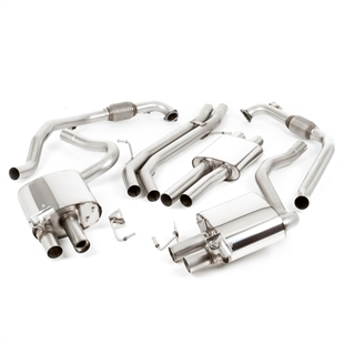 Milltek Sport Diff-modeller utan Brace Bars - Resonerat (Tystare) Cat-Back Avgassystem med Quad Svarta Ovala Ändrör, RHD, Audi S5 B9