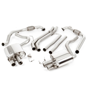 Milltek Coupe/Cabriolet Icke Sport Diff-modeller - Icke-Resonerat (Högre) Cat-Back Avgassystem med Quad GT-100 Polerade Ändrör, RHD, Audi S5 B9