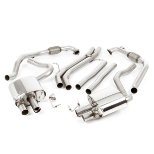 Milltek Coupe/Cabriolet Icke Sport Diff-modeller - Icke-Resonerat (Högre) Cat-Back Avgassystem med Quad GT-100 Svarta Ändrör, RHD, Audi S5 B9