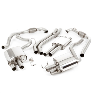 Milltek Sport Diff-modeller utan Brace Bars - Resonerat (Tystare) Cat-Back Avgassystem med Quad GT-100 Titanium Ändrör, RHD, Audi S5 B9
