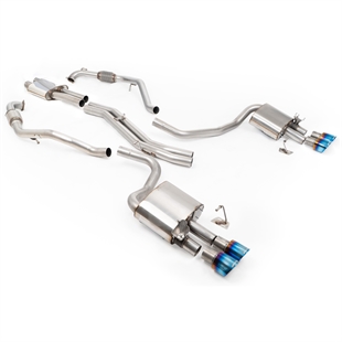 Milltek Sport Diff utan Stag - Resonerat (Tystare) Cat-Back Avgassystem med Quad GT-100 Brända Titanändrör, RHD, Audi S4/S5 B9