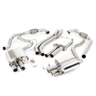 Milltek Sport Diff-modeller utan Brace Bars - Resonerat (Tystare) Cat-Back Avgassystem med Quad GT-100 Brända Titanium Ändrör, RHD, Audi S5 B9