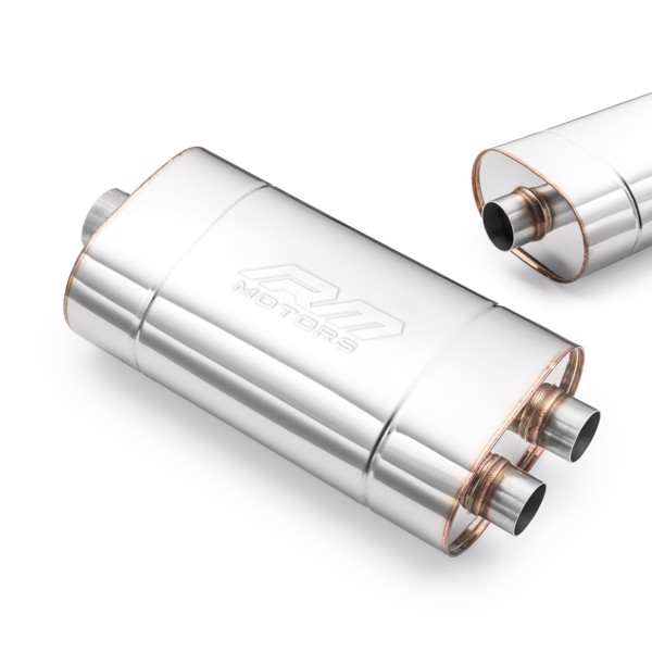 RM Motors Universal E004 elliptical silencer Can length - 450 mm, Embossing - No, Inlet diameter - 70 mm