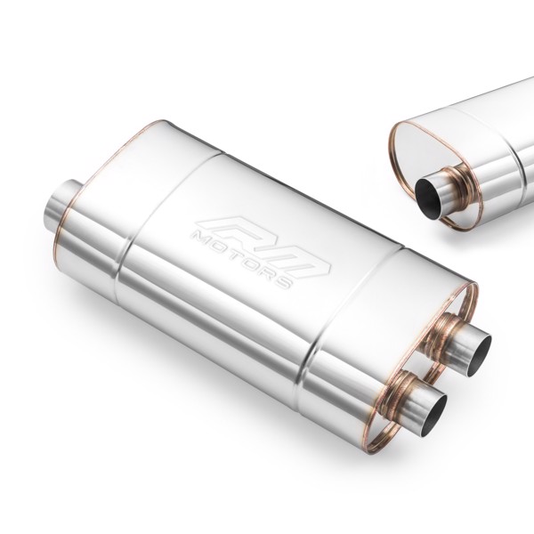 RM Motors Universal E005 elliptical silencer Can length - 350 mm, Embossing - Yes, Inlet diameter - 76 mm