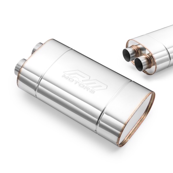 RM Motors Universal E010 elliptical silencer Can length - 250 mm, Embossing - No, Inlet diameter - 50 mm