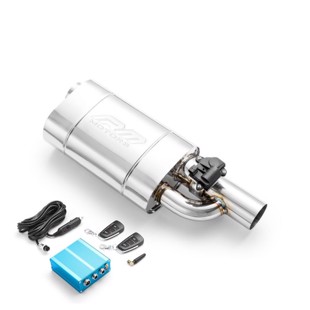 RM Motors Through-flow silencer with electric valve Can length - 350 mm, Inlet diameter - 76 mm, Side - Left