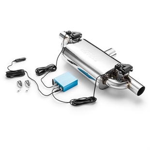 RM Motors Tvärgående Straight-Through Ljuddämpare Med Elektrisk Ventil E600 Inloppsdiameter 63,5 mm & Utloppsdiameter 2x50 mm