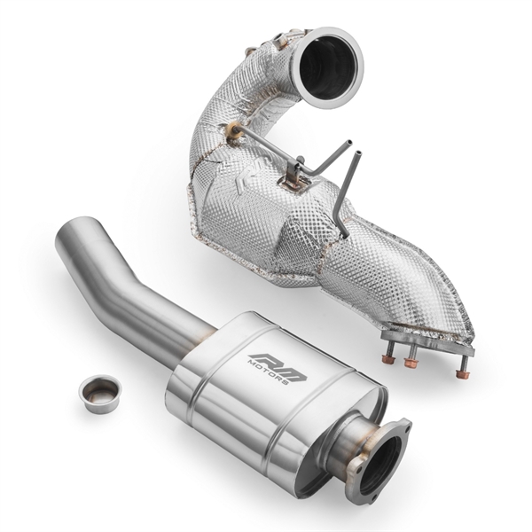 RM Motors Downpipe-Set Audi A6 S6 / Avant / Sportback / Avant Quattro 3.0 TDI, Utan katalysator, Med Ljuddämpare, Set Med Ljuddämpare Och Värmesköld