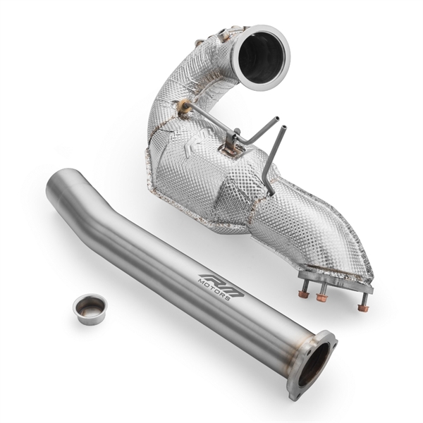 RM Motors Downpipe-Set Audi A7 Sportback 3.0 TDI, Utan katalysator, Utan Ljuddämpare, Set Med Ljuddämpare Och Värmesköld