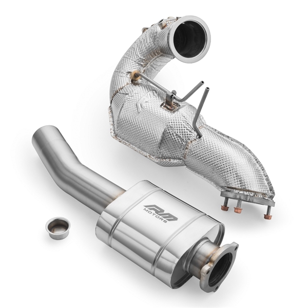 RM Motors Downpipe-Set Audi Q5 3.0 TDI, Utan katalysator, Med Ljuddämpare, Set Med Ljuddämpare Och Värmesköld