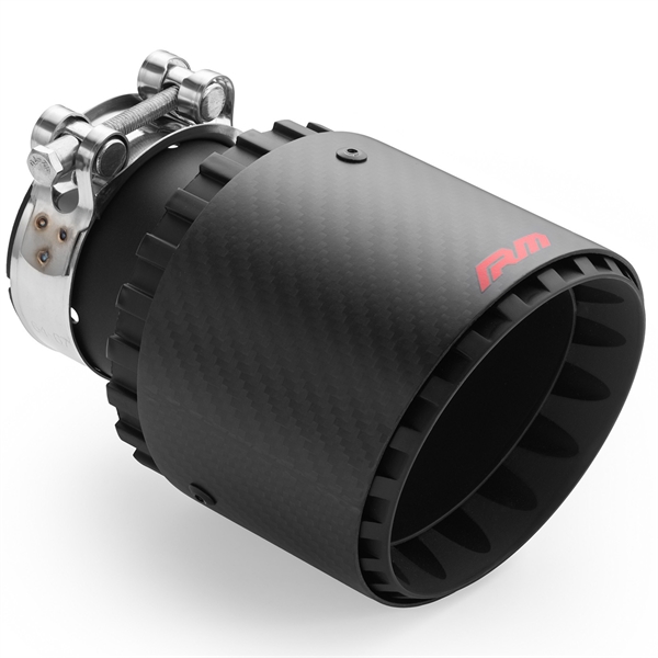 RM Motors avgasutblås RMT-C101-19/63R i kolfiber och rostfritt stål, Ø 101 mm (4") med klämma Ø 63 mm (2,5").