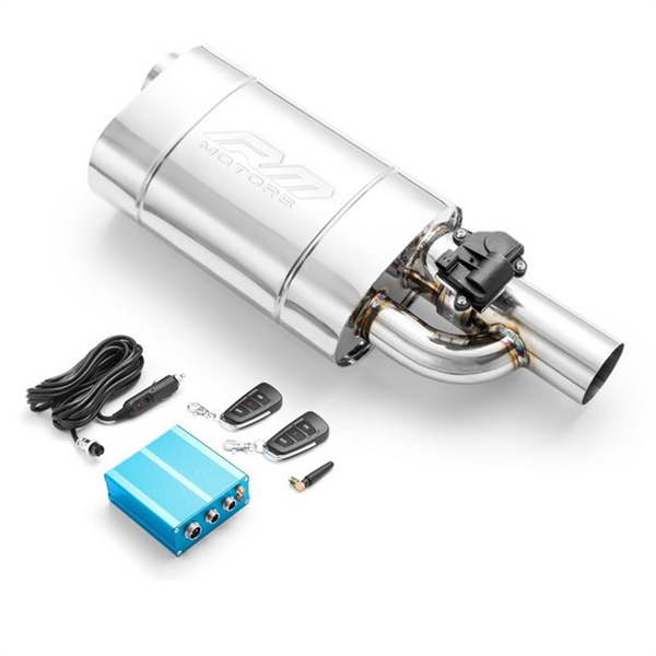 RM Motors Genomströmningsljuddämpare Med Prägling Och Elektrisk Ventil, Burklängd - 300 mm, Inloppsdiameter - 76 mm, Sida - Vänster