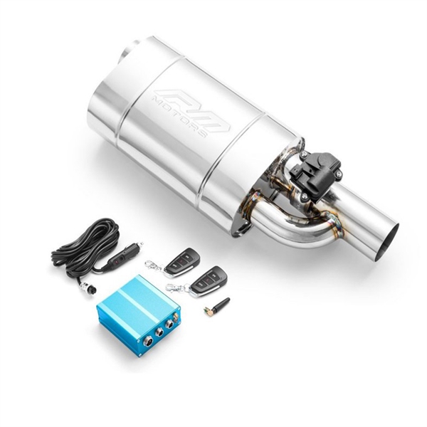 RM Motors Genomströmningsljuddämpare Med Prägling Och Elektrisk Ventil, Burklängd - 350 mm, Inloppsdiameter - 63 mm, Sida - Vänster